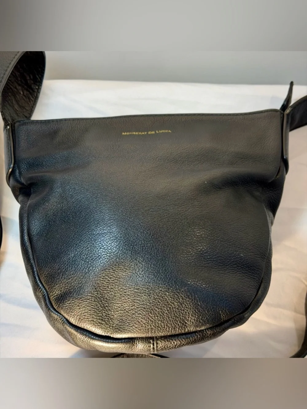Monserat De Luca Half Moon Black Leather Crossbody Bag